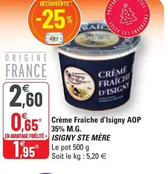 G20 Creme fraiche d'isigny AOP 35% M.G offre