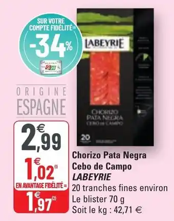 G20 Chorizo pata negra cebo de campo offre