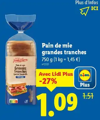 Lidl Pain de mie grandes tranches offre