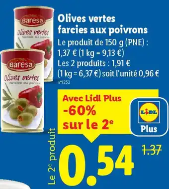 Lidl Olives vertes farcies aux poivrons offre