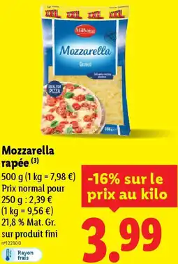 Lidl Mozzarella rapée offre