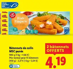 Lidl Bâtonnets de colin MSC panés offre