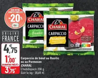 G20 Carpaccio de bœuf au basilic ou au parmesan offre