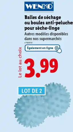 Lidl Wenko Balles de séchage ou boules anti-peluches pour sèche-linge offre