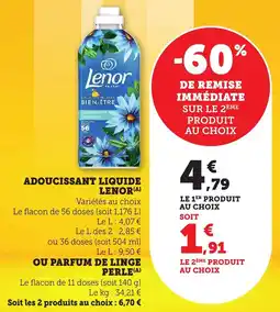 Bi1 Adoucissant liquide lenor ou parfum de linge perle offre