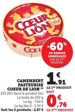 Bi1 Camembert pasteurise coeur de lion offre