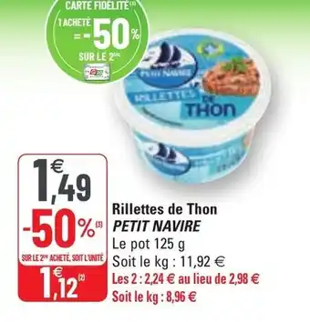 G20 Rillettes de thon PETIT NAVIRE offre