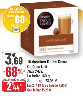 G20 16 Dosettes dolce gusto café au lait offre