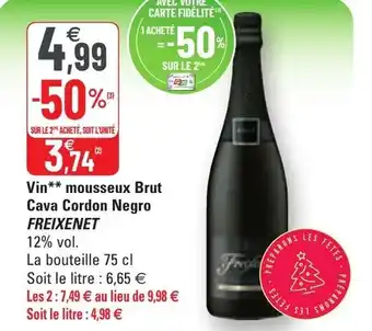 G20 Vin mousseux brut cava cordon negro offre