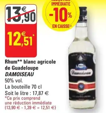 G20 Rhum blanc agricole de guadeloupe DAMOISEAU offre