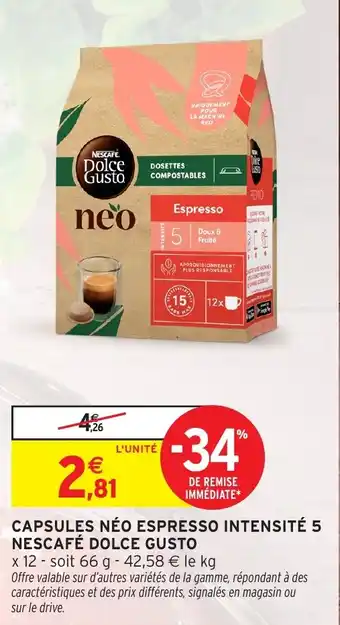 Intermarché Hyper NESCAFÉ DOLCE GUSTO Capsules néo espresso intensité 5 offre