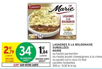 Intermarché Hyper MARIE Lasagnes à la bolognaise surgelées offre