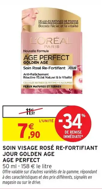 Intermarché Hyper L'ORÉAL Soin visage rosé re-fortifiant jour golden age age perfect offre