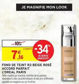 Intermarché Hyper L'OREAL PARIS Fond de teint r3 beige rosé accord parfait offre