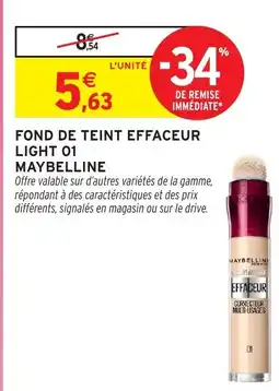 Intermarché Hyper MAYBELLINE Fond de teint effaceur light 01 offre