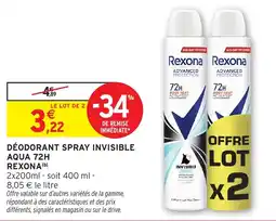 Intermarché Hyper REXONA Déodorant spray invisible aqua 72h offre