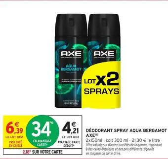 Intermarché Hyper AXE Déodorant spray aqua bergamot offre