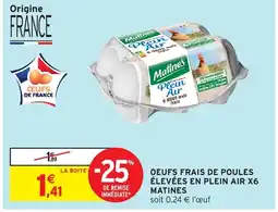 Intermarché Hyper MATINES Oeufs frais de poules élevées en plein air x6 offre