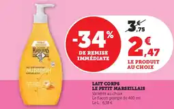 Super U Lait corps le petit marseillais offre