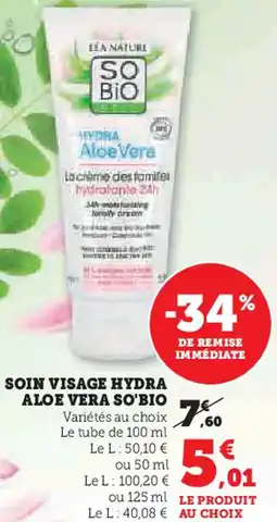 Super U Soin visage hydra aloe vera so'bio offre