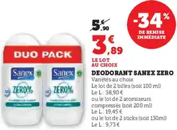 Super U Deodorant sanex zero offre