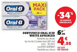 Super U Dentifrice oral-b 3d white advanced offre