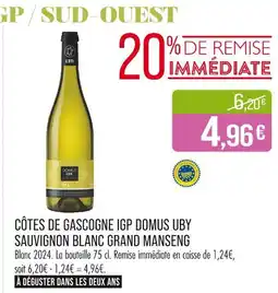 Match DOMUS UBY Côtes de gascogne igp sauvignon blanc grand manseng offre