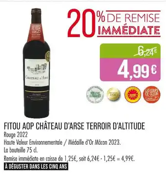 Match CHÂTEAU D’ARSE TERROIR D’ALTITUDE Fitou AOP Château d'Arse Terroir d'Altitude offre