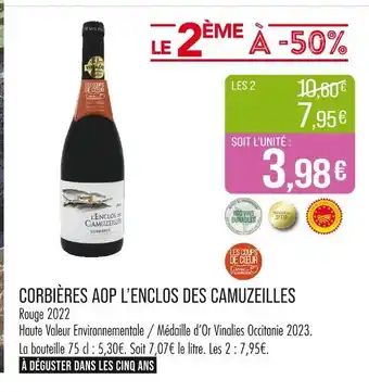 Match L'ENCLOS DES CAMUZEILLES Corbières AOP offre