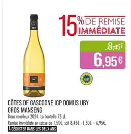 Match DOMUS UBY Côtes de Gascogne IGP Gros Manseng offre