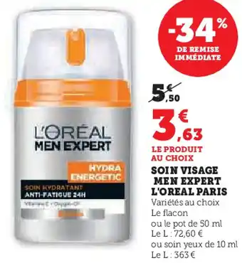 Super U Soin visage men expert l'oreal paris offre