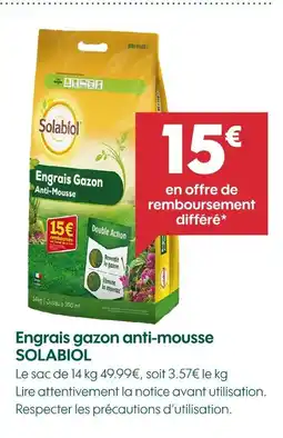 Truffaut SOLABIOL Engrais gazon anti-mousse offre