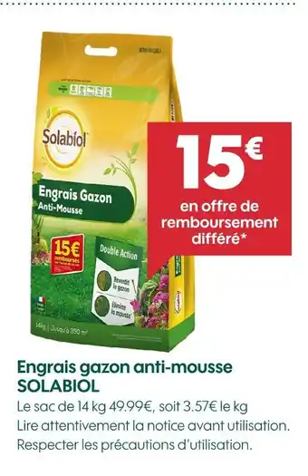 Truffaut SOLABIOL Engrais gazon anti-mousse offre