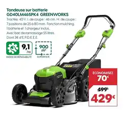 Truffaut GREENWORKS Tondeuse sur batterie gd40lm46spk4 offre