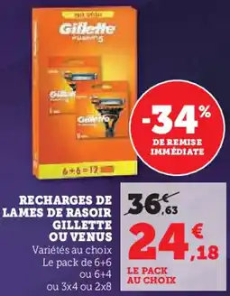 Super U Recharges de lames de rasoir gillette ou venus offre