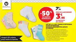 Super U Lot de 4, 5, 6 ou 7 paires d'invisibles ou de socquettes ou de mi-chaussettes adulte ou enfant offre