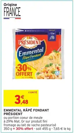 Intermarché PRÉSIDENT Emmental Râpé Fondant offre