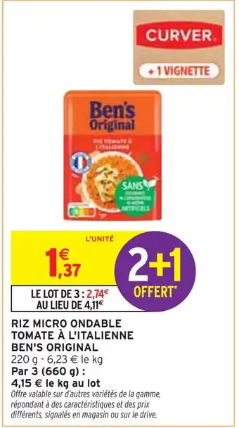 Intermarché BEN'S ORIGINAL Riz Micro Ondable Tomate à l'Italienne offre