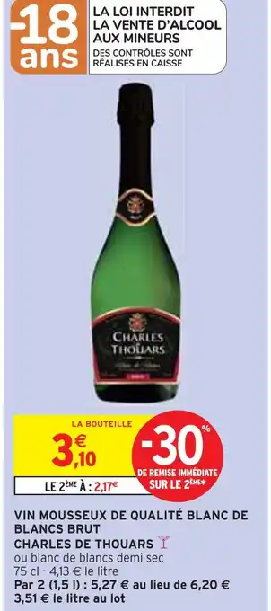 Intermarché CHARLES DE THOUARS Vin Mousseux de Qualité Blanc de Blancs Brut offre