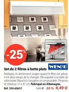 Mathon Wenko - set de 2 filtres à hotte plats offre