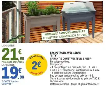 E.Leclerc Bac potager avec serre "city" offre