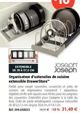 Mathon Organisateur d'ustensiles de cuisine extensible drawerstore offre