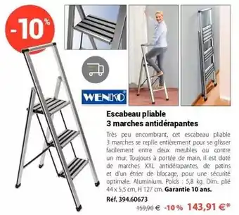 Mathon Wenko - escabeau pliable 3 marches antidérapantes offre