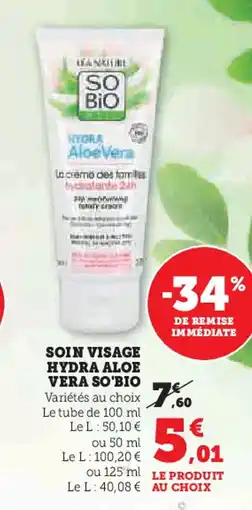 Hyper U SO'BIO Soin visage hydra aloe vera offre