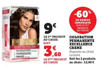 Hyper U L'OREAL Coloration permanente excellence creme offre