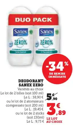 Hyper U SANEX Deodorant zero offre