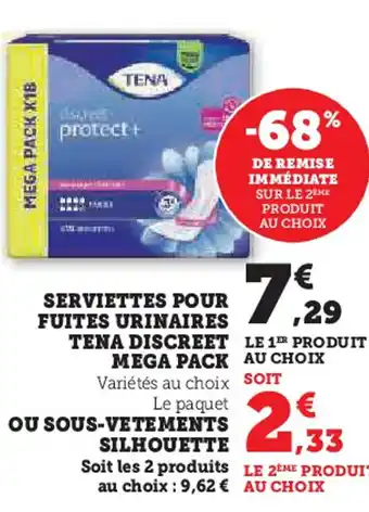 Hyper U TENA Serviettes pour fuites urinaires discreet offre