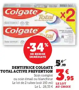 Hyper U COLGATE Dentifrice total active prevention offre