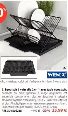 Mathon Wenko - égouttoir à vaisselle 2 en 1 avec tapis égouttoir offre