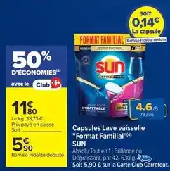 Carrefour Sun - capsules lave vaisselle format familial offre